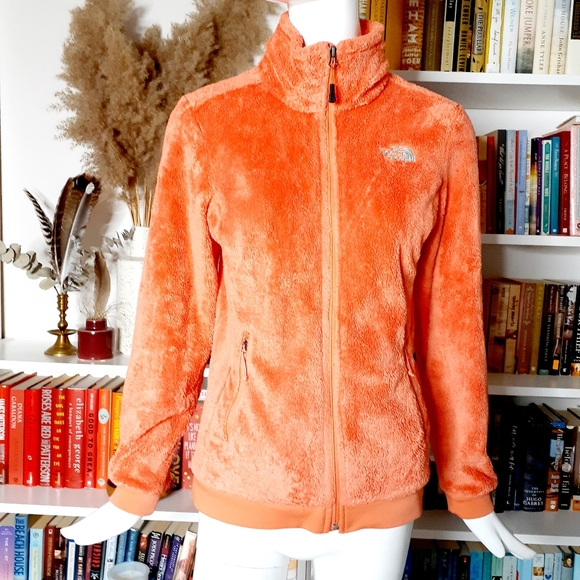 The NORTH FACE Full Zip Fleece Osito Small Orange Faux Fur Fuzzy Women Jacket